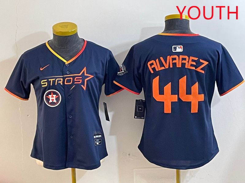 Youth Houston Astros #44 Alvarez Drak Blue Three generations Joint Name 2025 Nike MLB Jersey style 41012